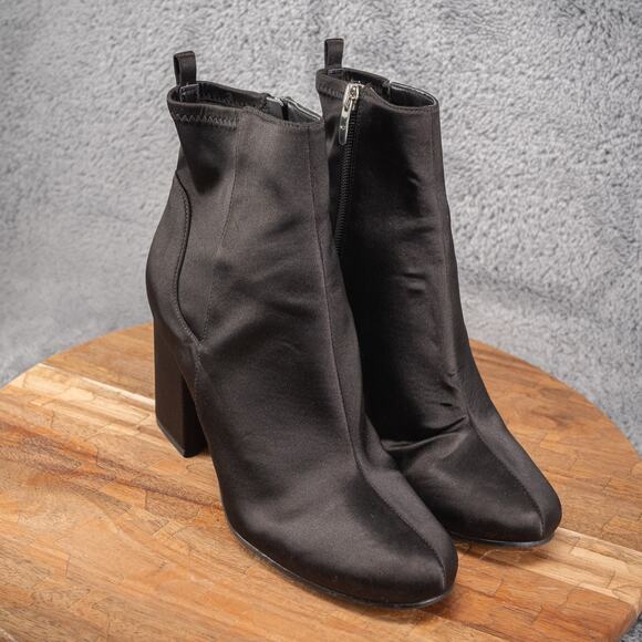 Marc Fisher Shoes - Marc‎ Fisher Janie Satin Black Chunky Block 3-1/2" Heel Ankle Boots Zipper Sz 8